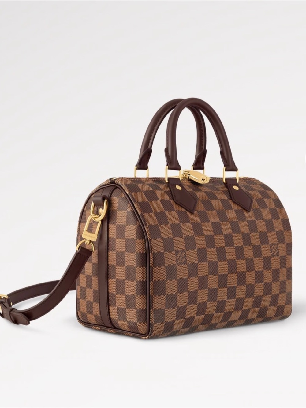 Louis Vuitton Speedy 25 Bandouliere Damier Ebene Brown Strap Box Dust Bag